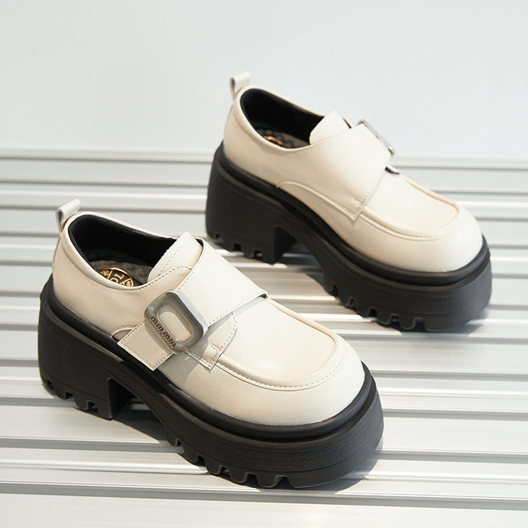 Beautiful Foot Power engelska stil preppy skor 2025 – Tjock sula och rund tå med hög klack