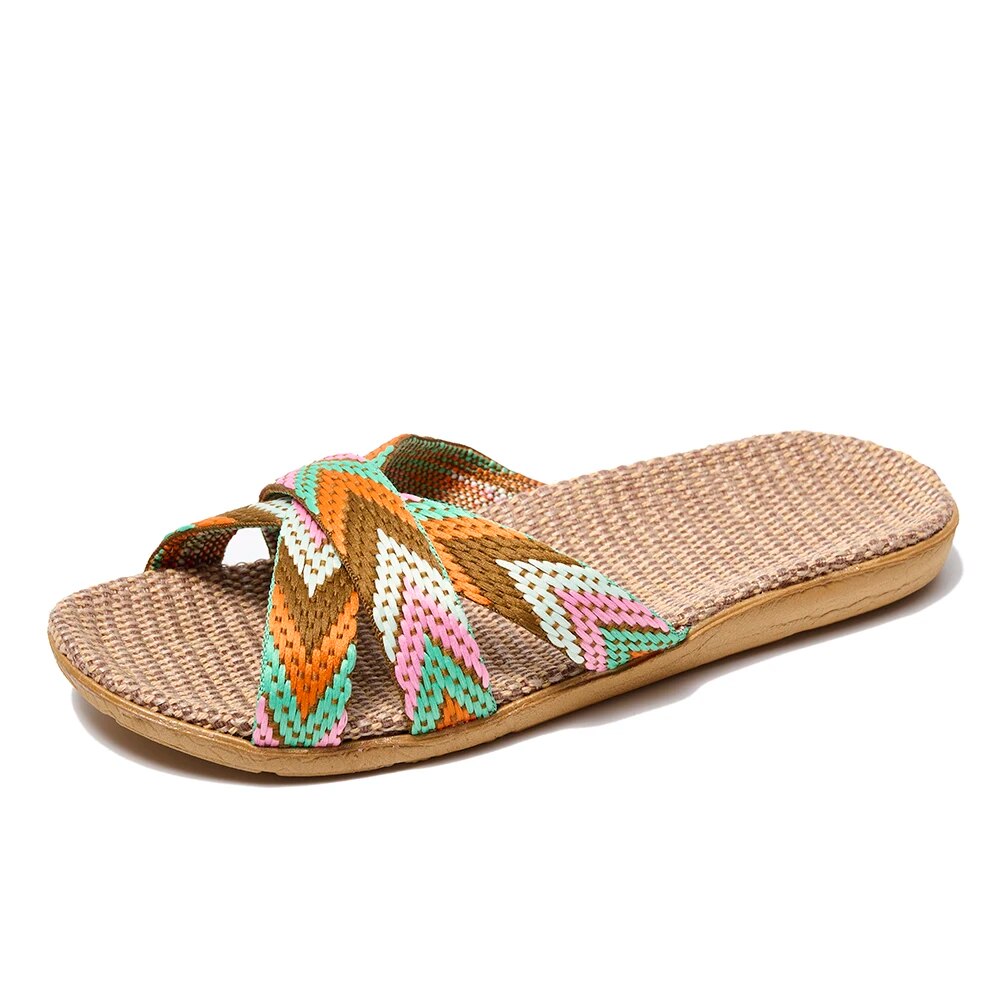 Maya | Ortopediska Slip-In Sandaler med Naturväv och Hålfotsstöd