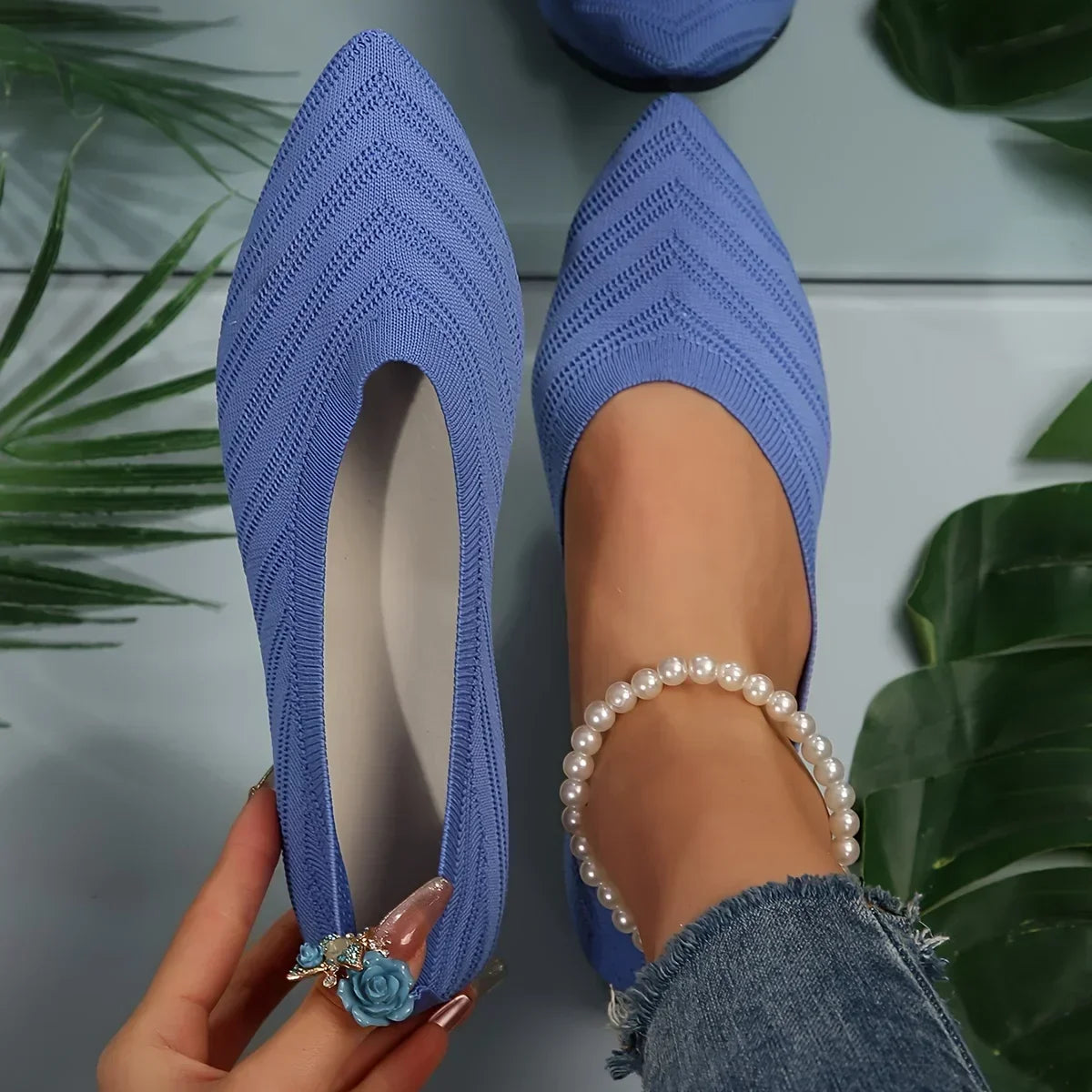 Serena | Ortopediska Stickade Ballerinaskor – Mjuka, Andningsbara & Eleganta