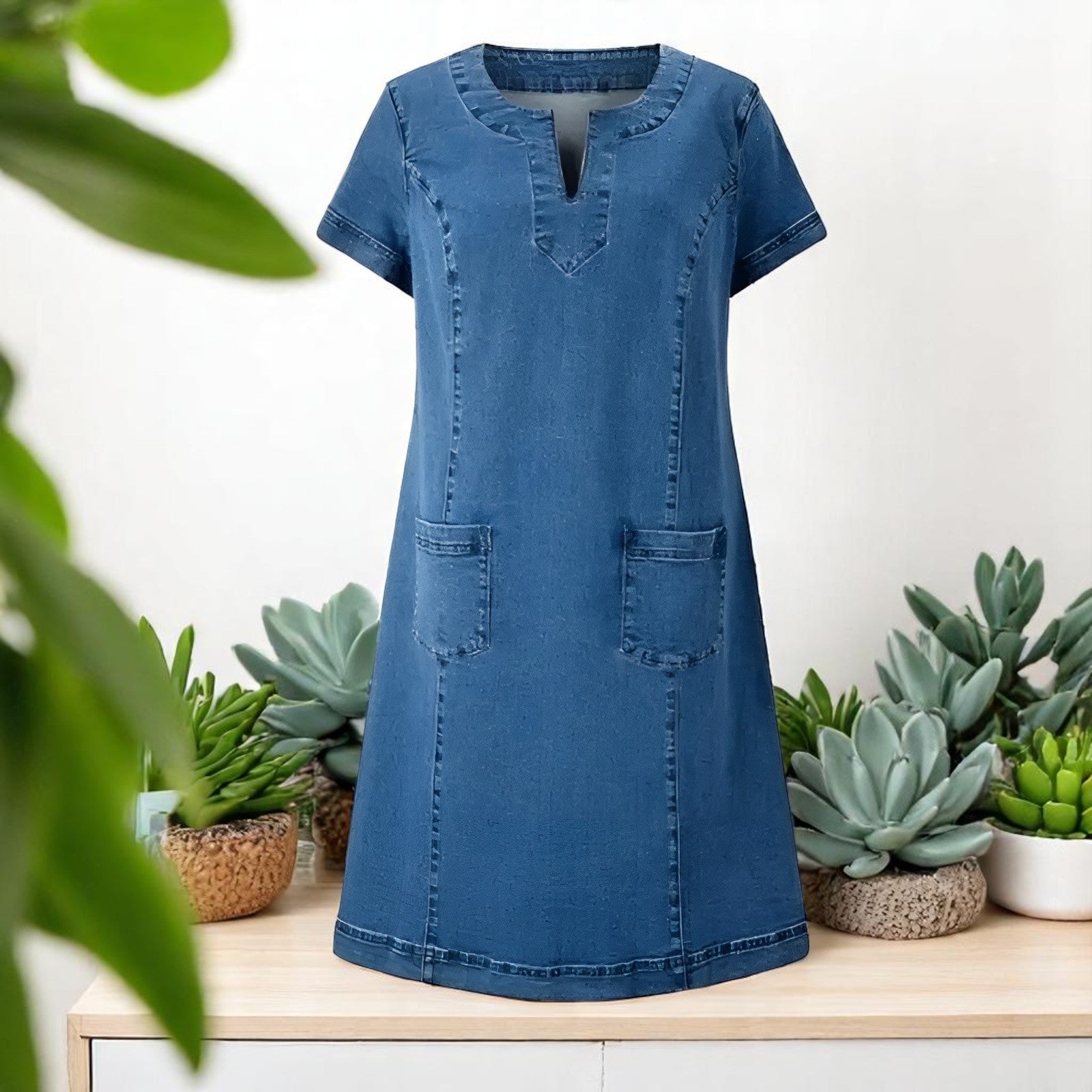 Amber| Mjuk denimklänning med fickor