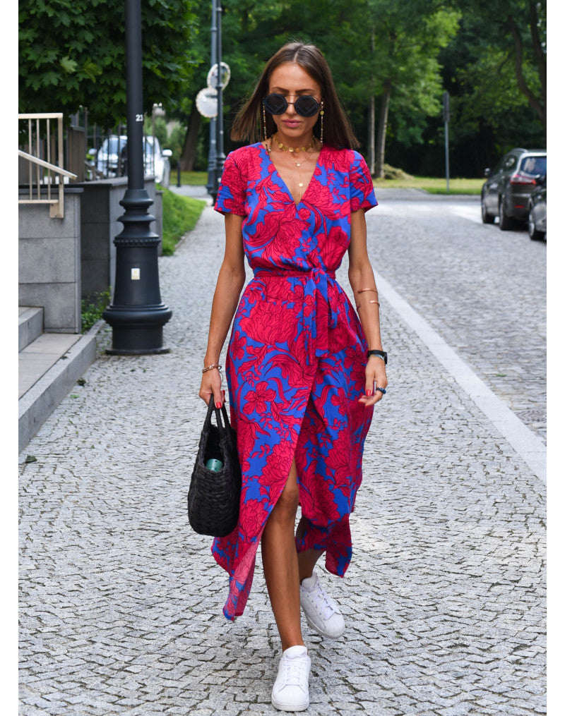 Amelie | Blommig Wrap Midi Klänning