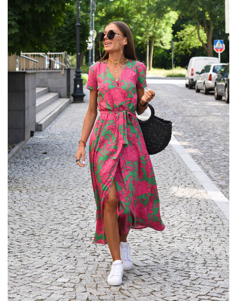 Amelie | Blommig Wrap Midi Klänning