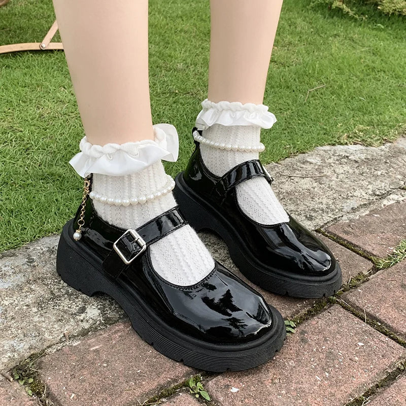 Lyxiga Beaded Mary Jane Skor för Kvinnor – Bekväma Eleganta Flats Svarta Promenadskor Vår/Höst