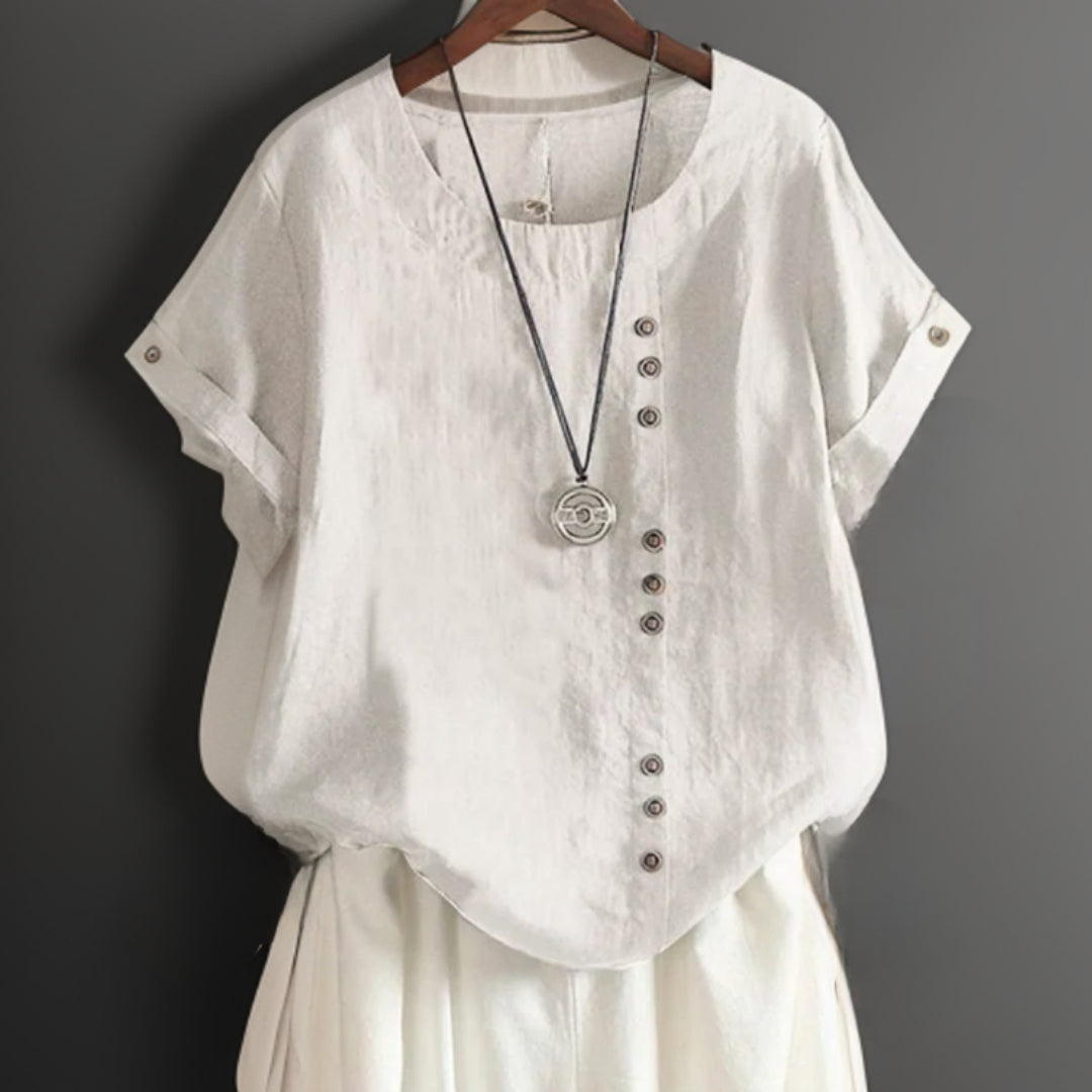 Joline┃T-shirt med rund hals och knappar