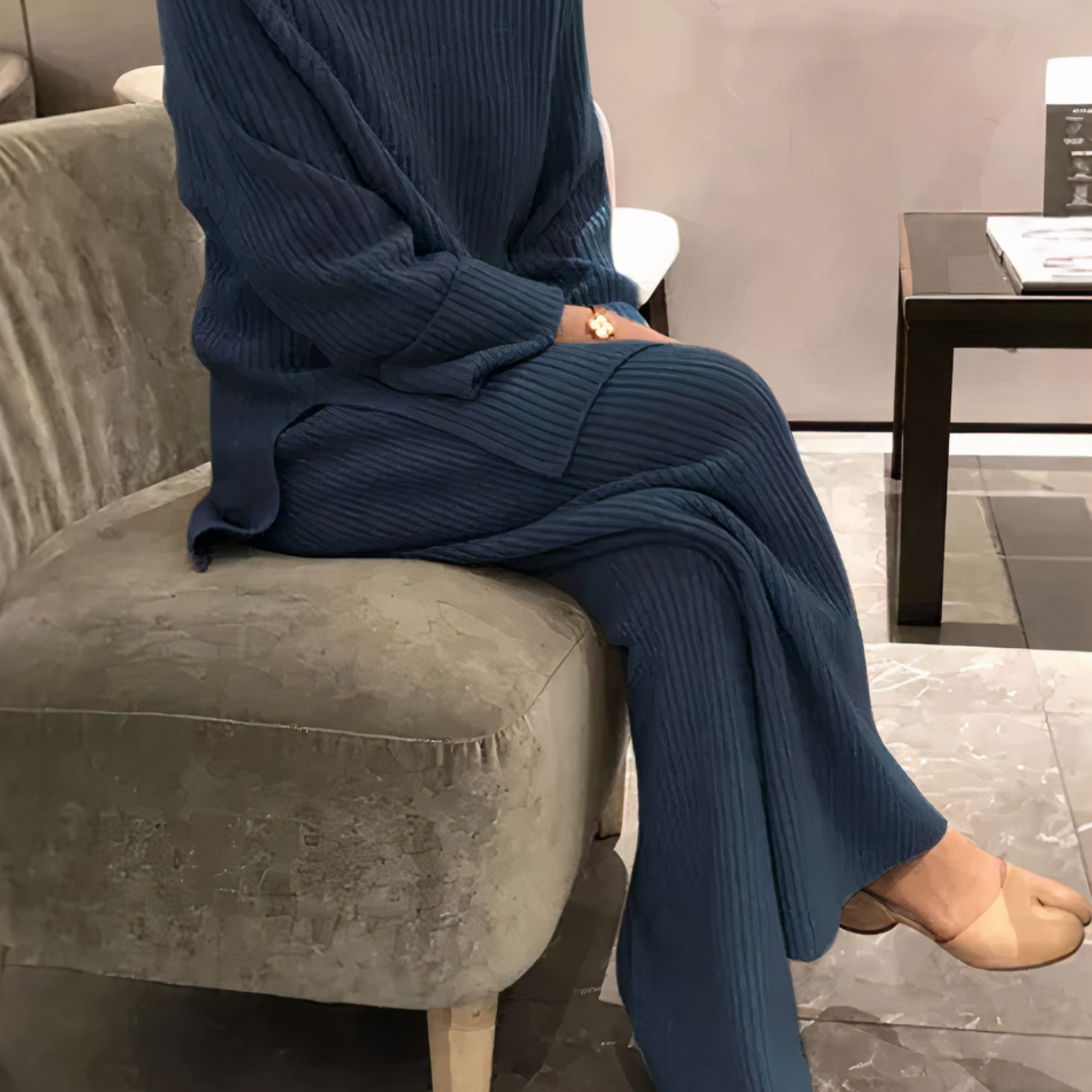 Claire | Stilig Ribbad Stickad Lounge Set