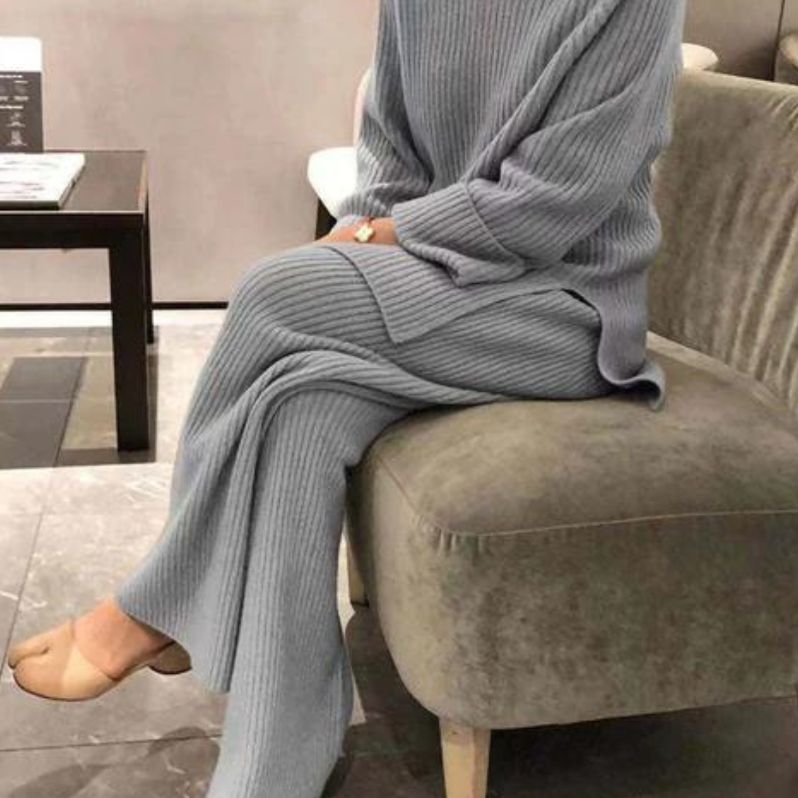 Claire | Stilig Ribbad Stickad Lounge Set