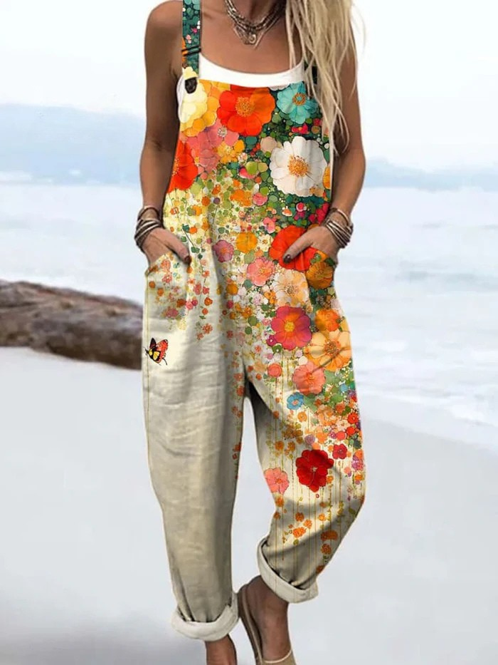 Vintage Blommig Jumpsuit för Kvinnor - Enkel Stil & Komfort hela Dagen