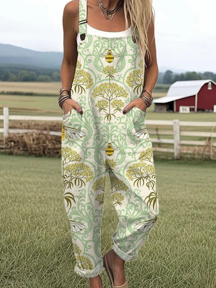 Vintage Blommig Jumpsuit - Bekväm och Stilren Design med Vida Ben