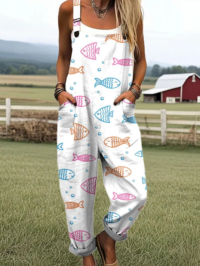 Kvinnors Vintage Blommig Vidbyxoverall - Komfort & Enkel Stil