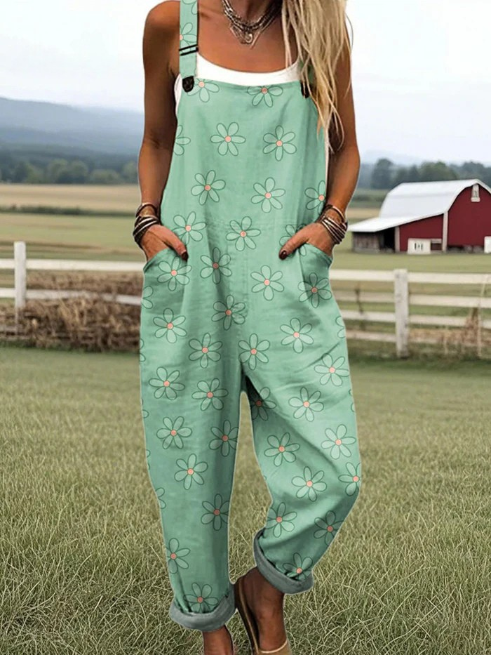 Kvinnors Vintage Blommig Vidbyxa Jumpsuit - Komfort & Stil