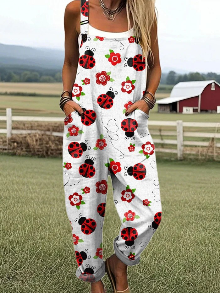 Kvinnors Vintage Blommig Jumpsuit - Bekväm Design med Vida Ben