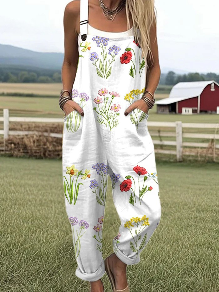 Vintage Blommig Jumpsuit för Kvinnor - Enkel Stil & Komfort