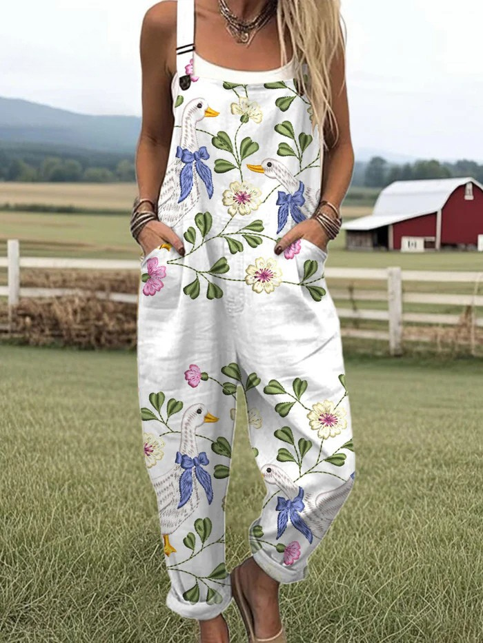 Vintage Floral Wide Leg Jumpsuit - Mjuk Komfort & Oansträngd Stil