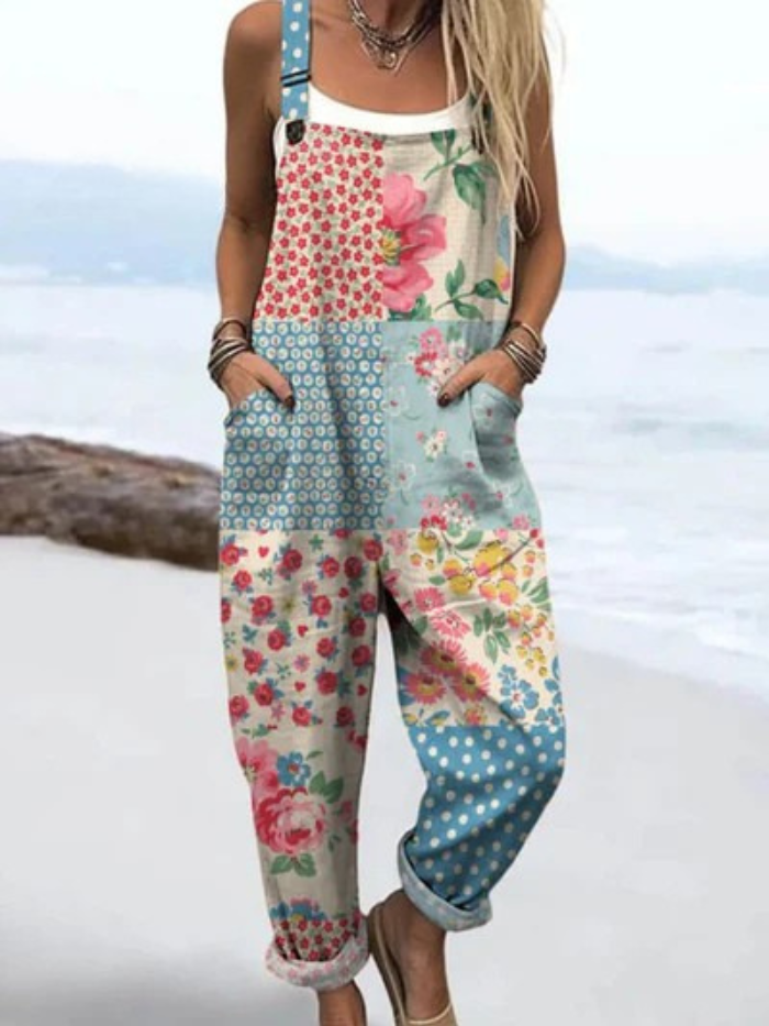 Athena | Vintage Blommig Mönster Vidbenad Jumpsuit