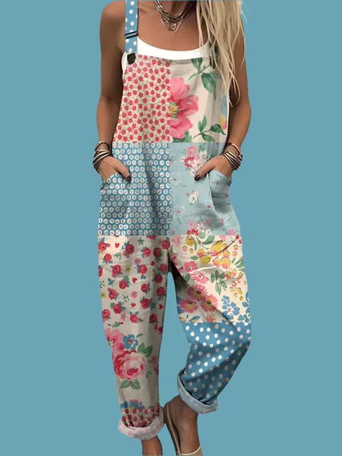 Athena | Vintage Blommig Mönster Vidbenad Jumpsuit