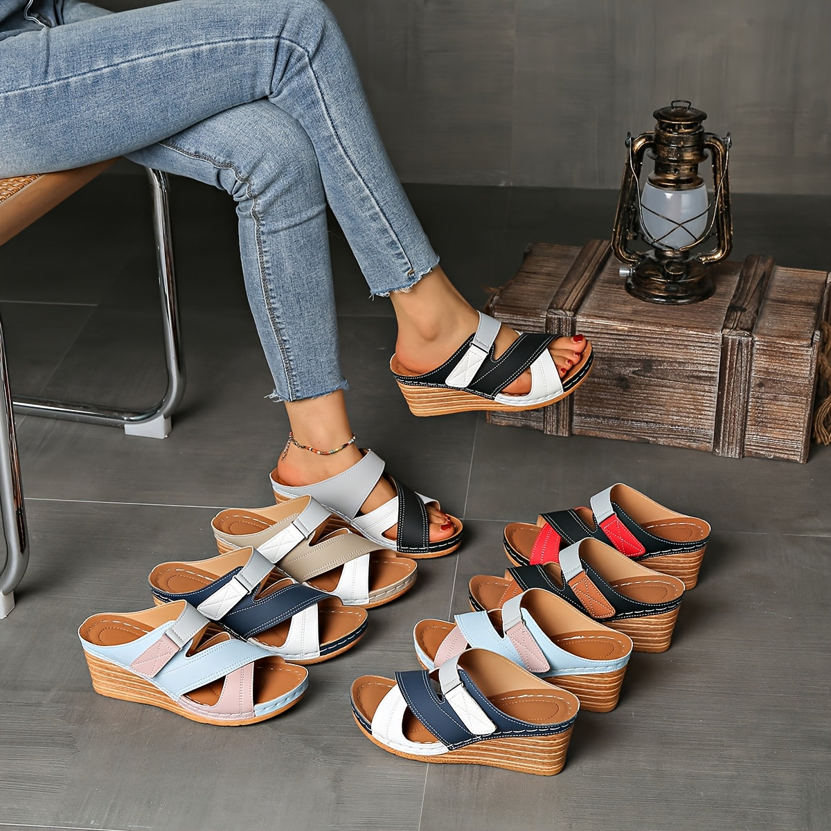 Marina Colorblock Wedge Slides - Bekväma Sandaler