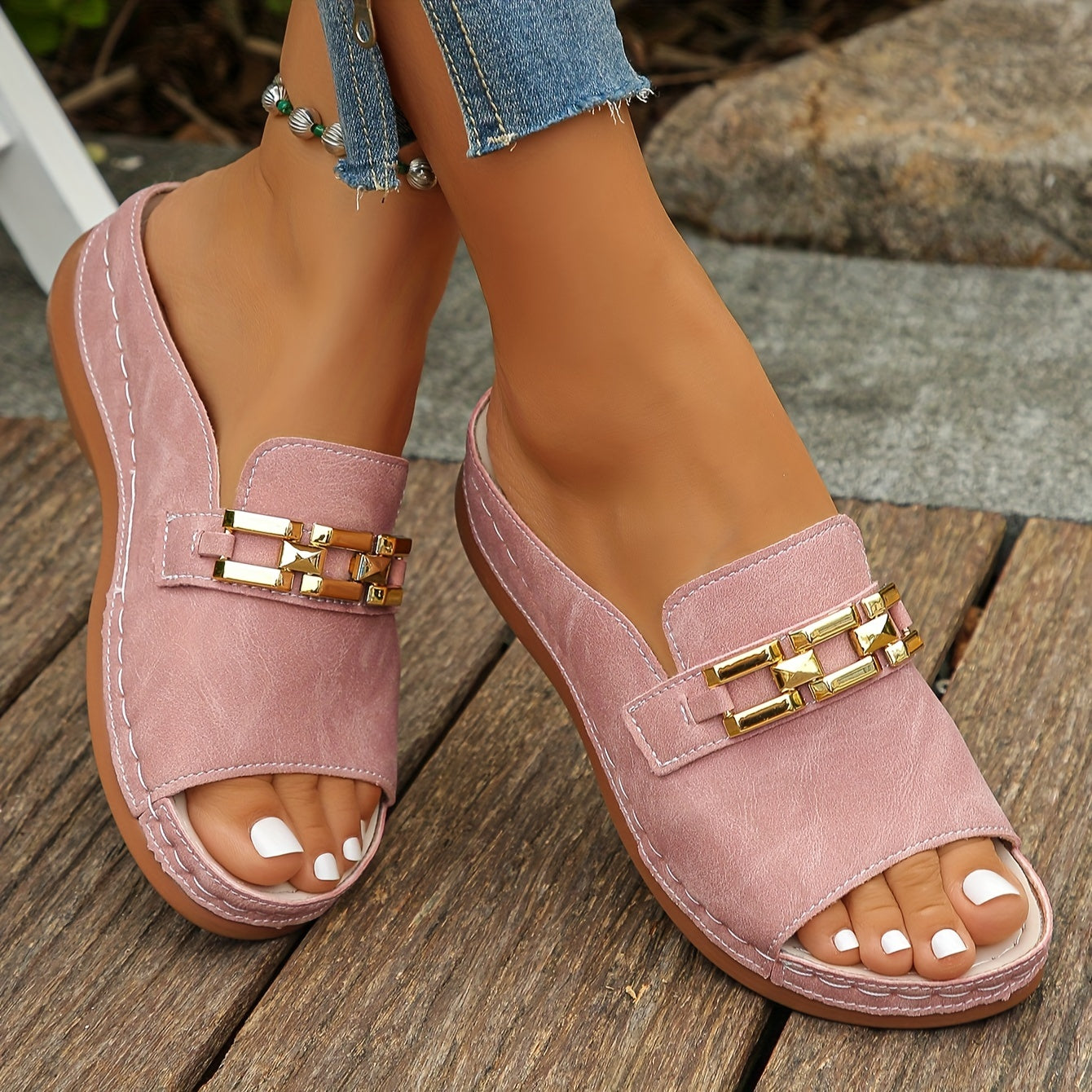 Romy Guld-Länk Slide Sandaler