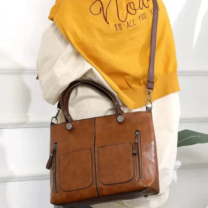 Elegant vintage läderaxelväska