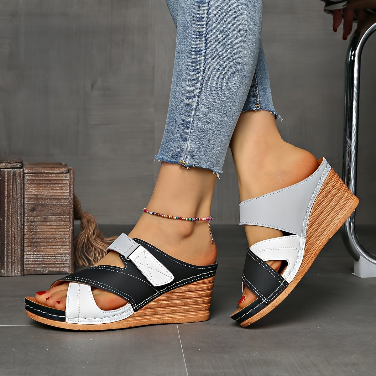 Marina Colorblock Wedge Slides - Bekväma Sandaler
