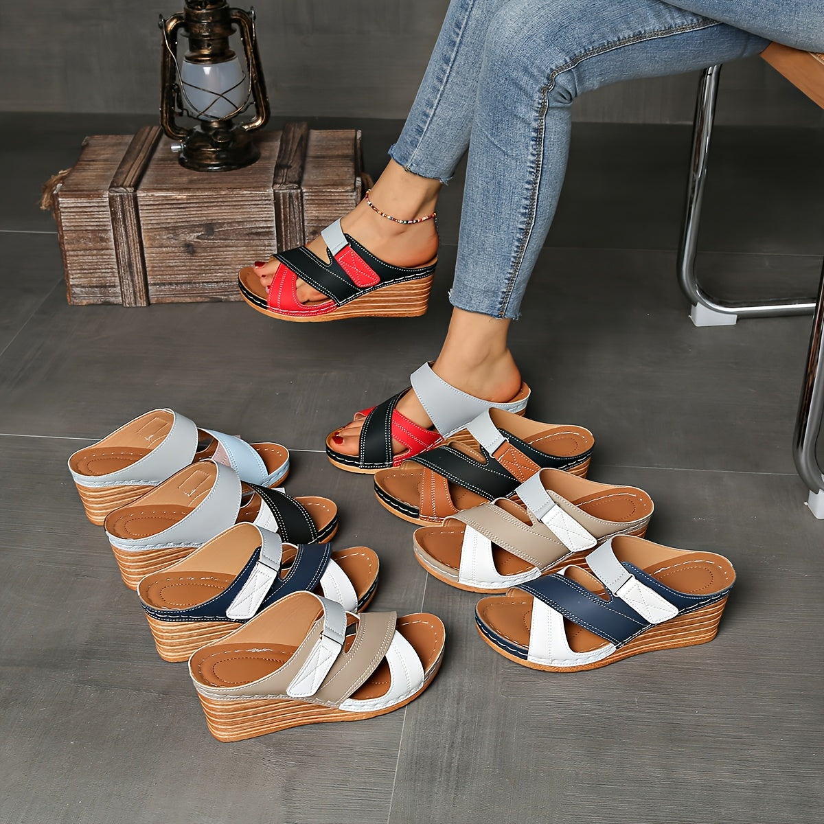 Marina Colorblock Wedge Slides - Bekväma Sandaler