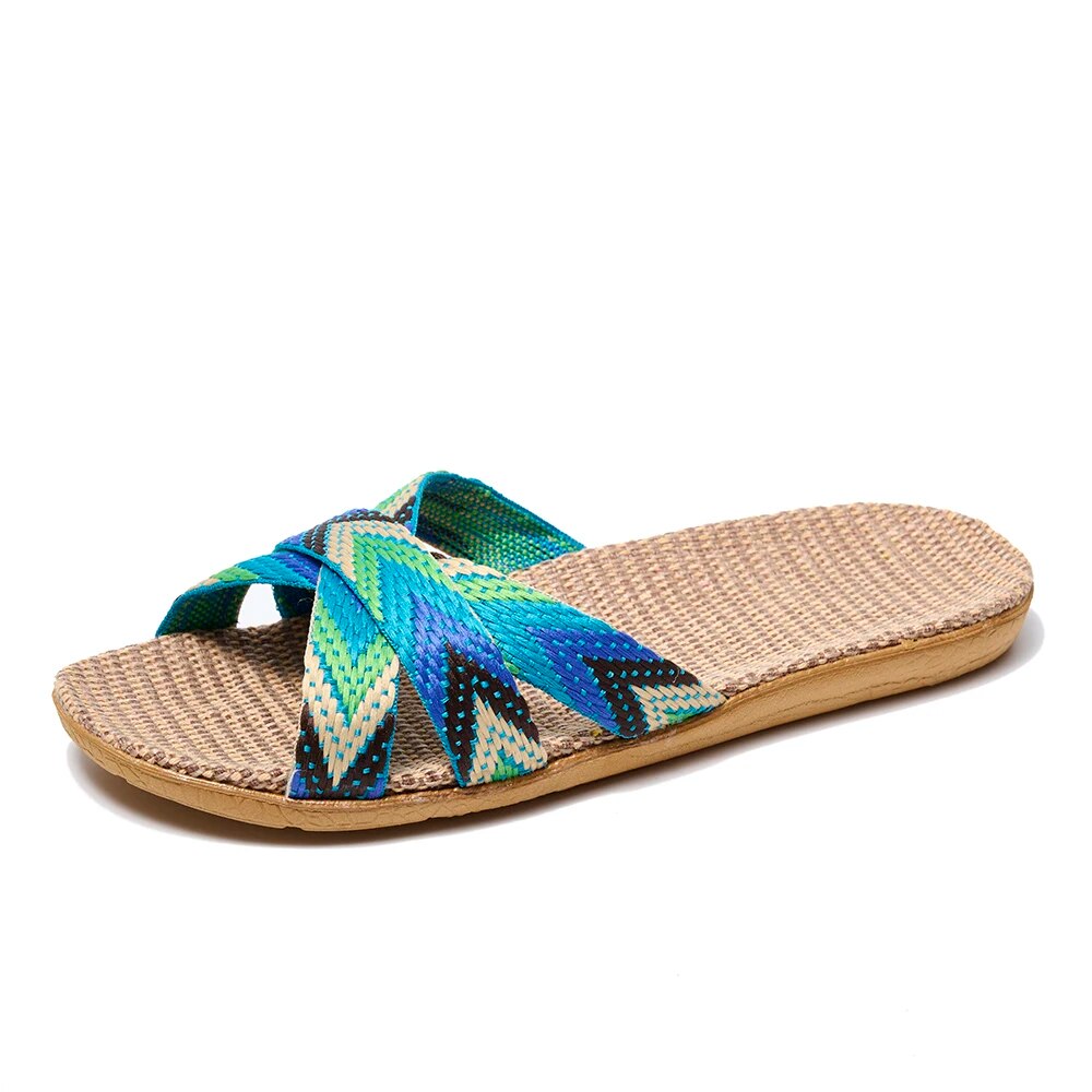 Maya | Ortopediska Slip-In Sandaler med Naturväv och Hålfotsstöd