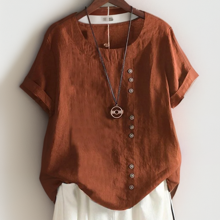 Joline┃T-shirt med rund hals och knappar