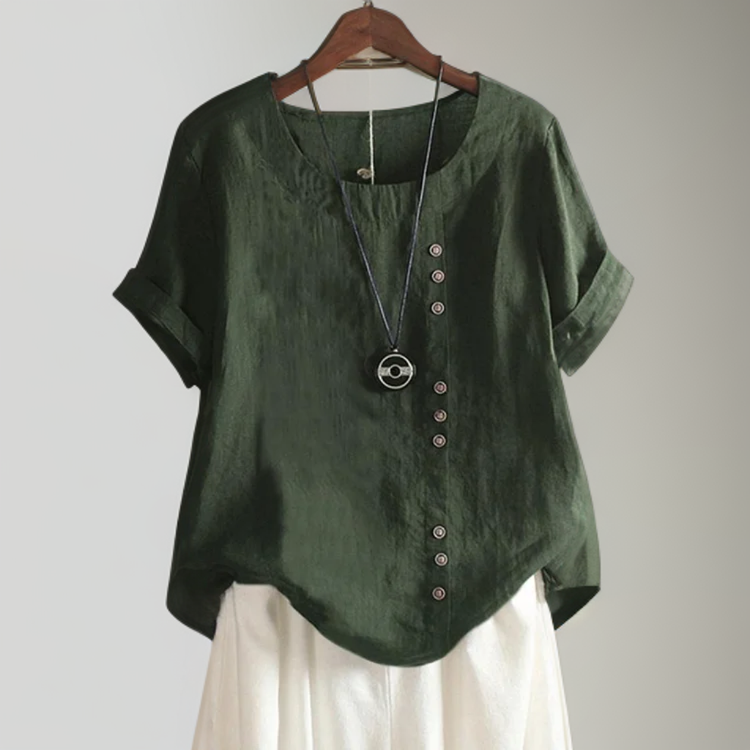 Joline┃T-shirt med rund hals och knappar