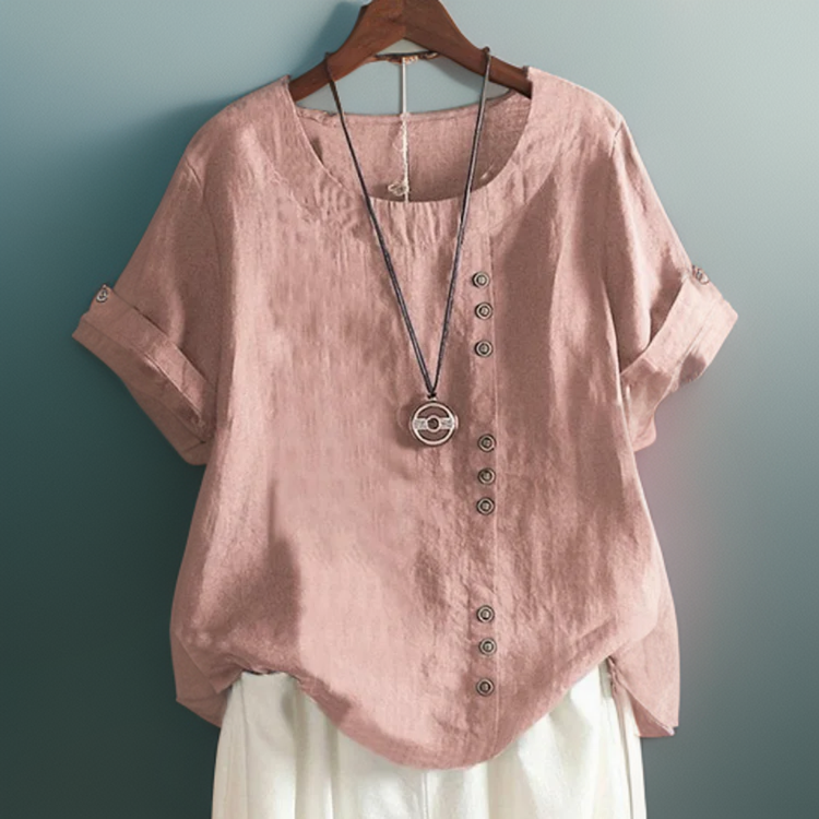 Joline┃T-shirt med rund hals och knappar