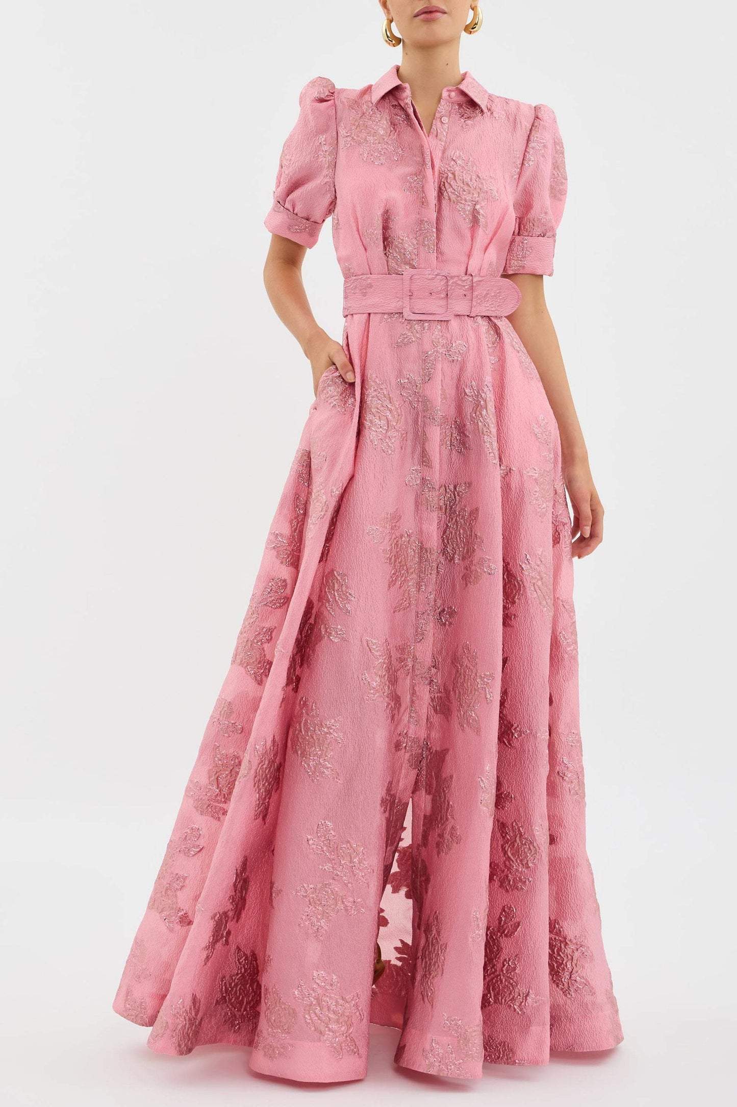 Lily | Elegant Rosa Bälte Maxi Klänning