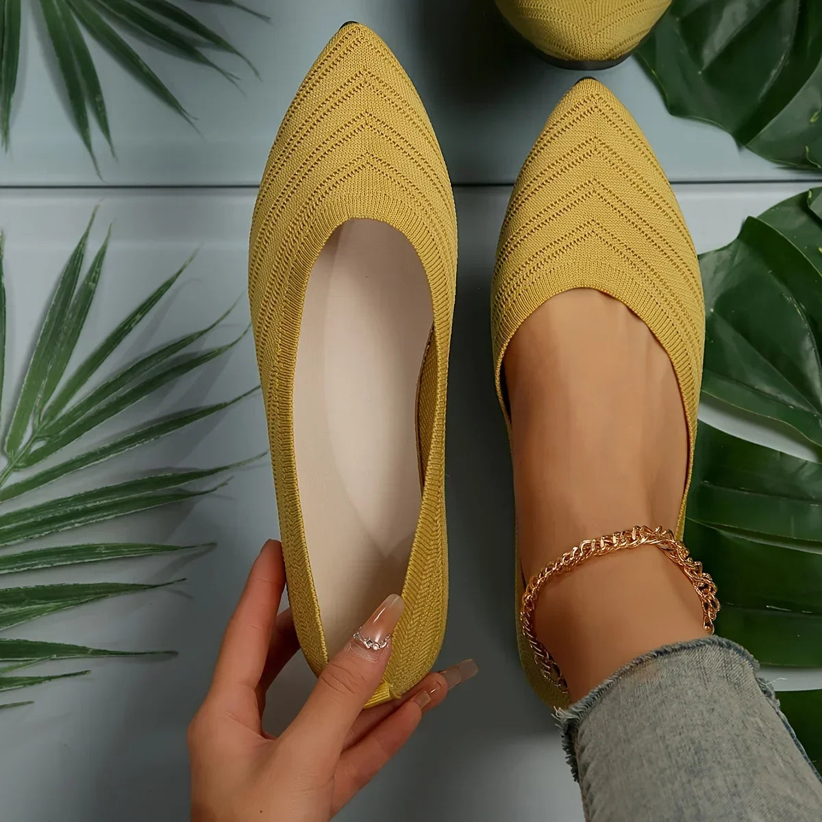Serena | Ortopediska Stickade Ballerinaskor – Mjuka, Andningsbara & Eleganta